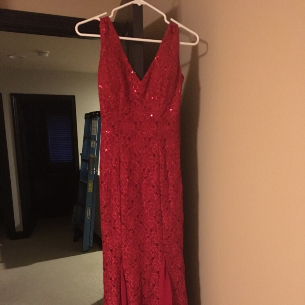 Red Lace Bridesmaid Dress - Size M